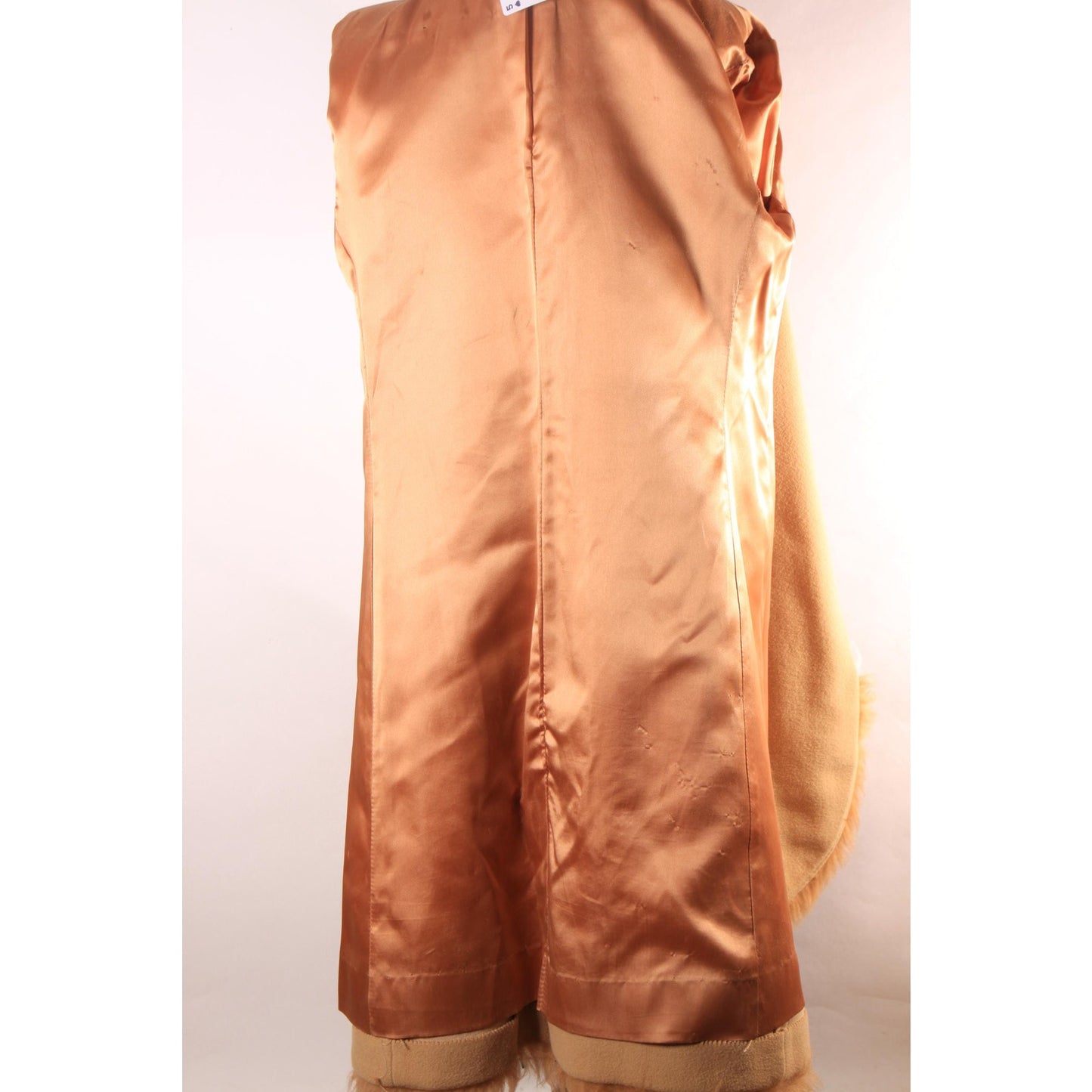 Early 1960s Brown and Cream Shearling Fur Trim Collar and Hem Wrap Princess Coat by Youthcraft