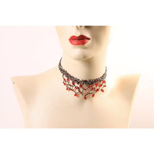 1920s 1930s Multi-Colored Glass Beaded Flapper Choker Necklace
