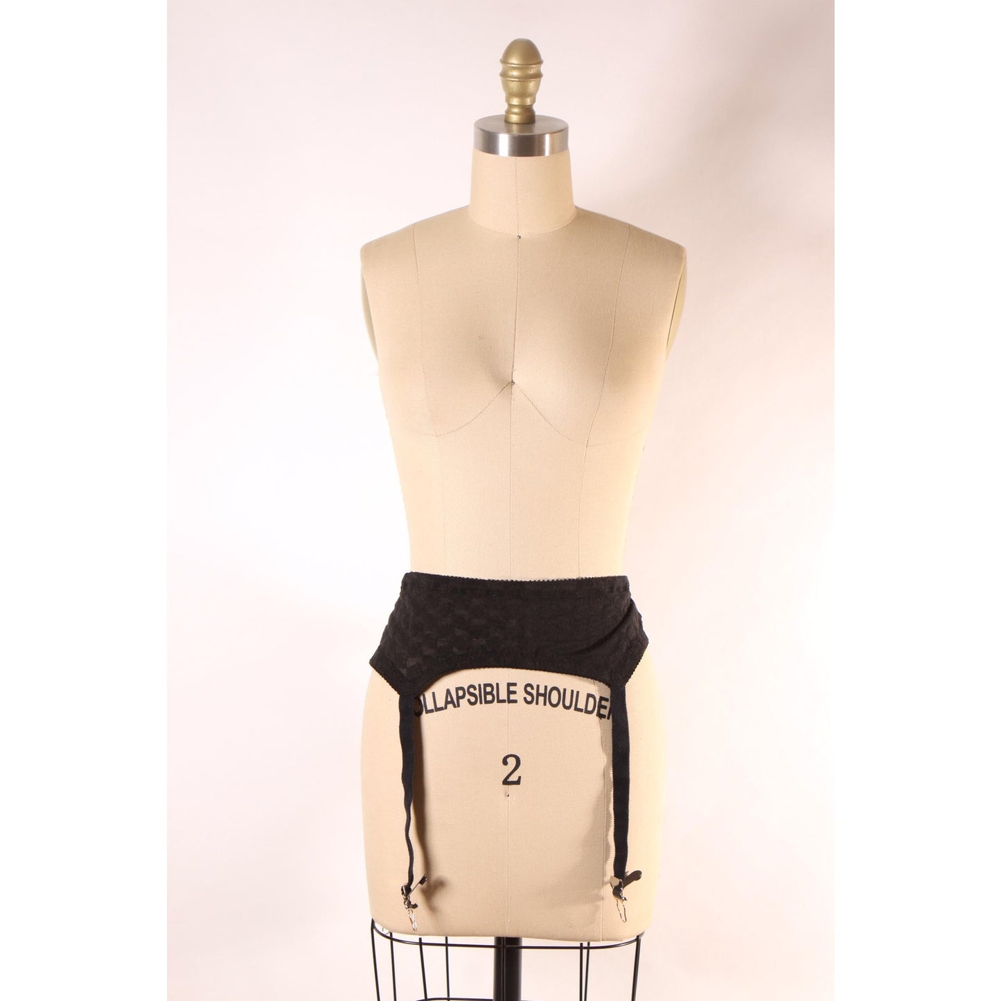 Late 1960s Early 1970s Black Floral Lace Lingerie Garter Belt by Crown-ette