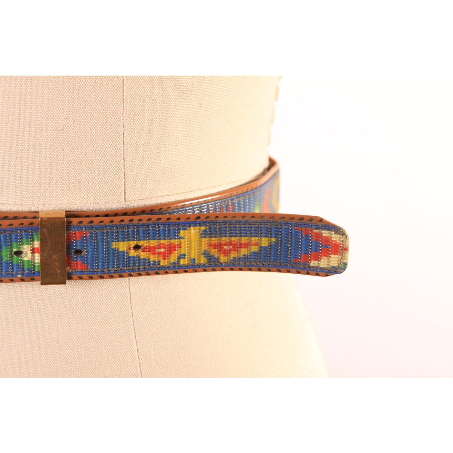 1960s Novelty Plastic Multi-Colored Blue, Red and Yellow Western Native American Belt