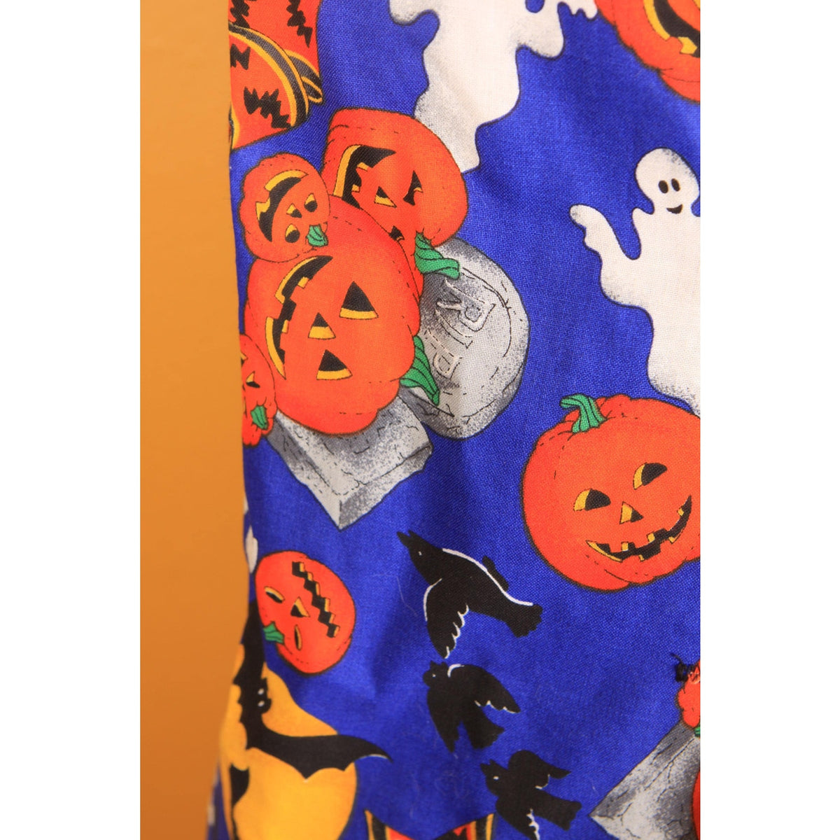 1980s 1990s Blue, Black and Orange Novelty Ghost, Jack-o-Lanterns and Bats Halloween Vest by Ceci -S-M