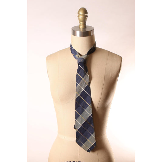 1950s Blue, White and Yellow Plaid Necktie Tie