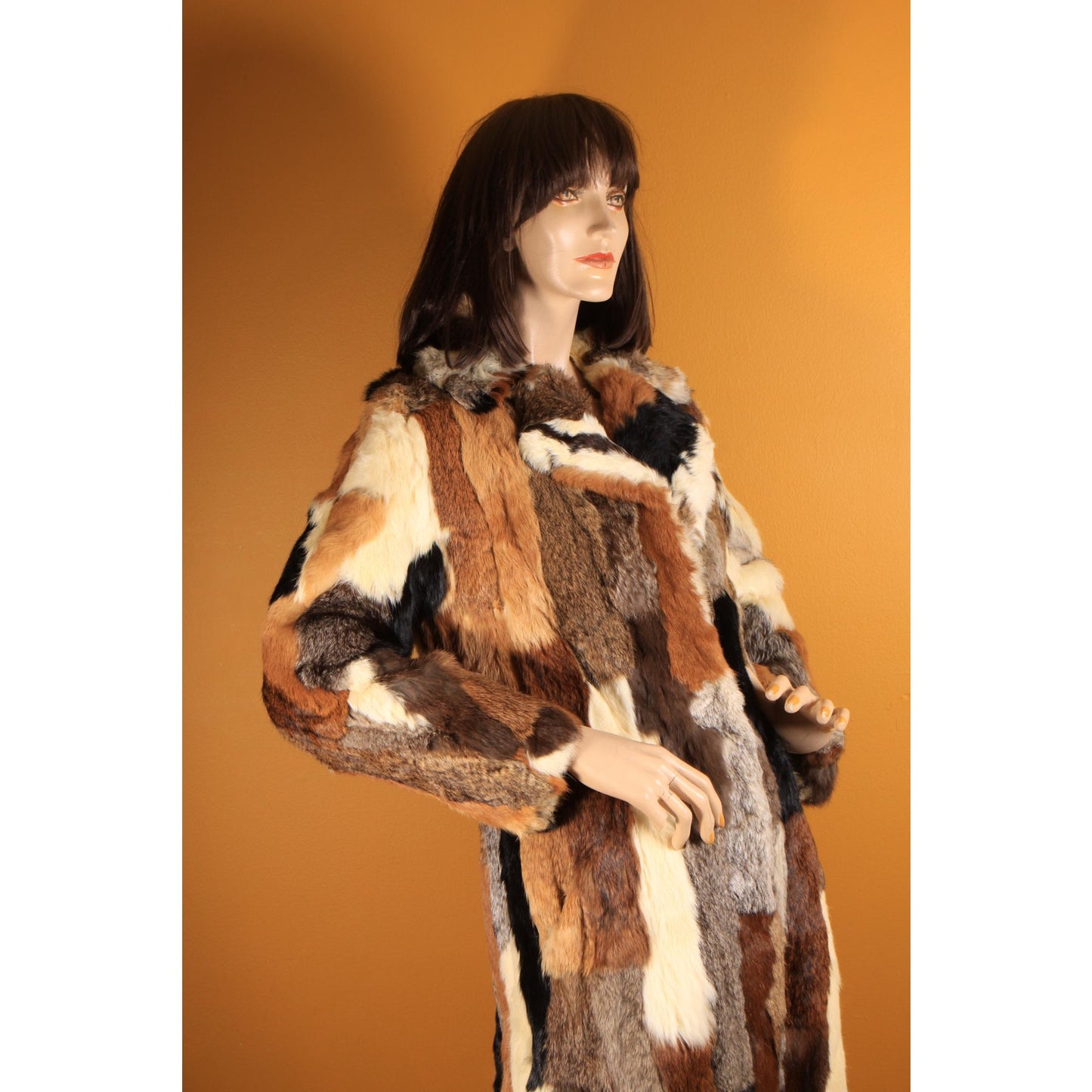 1970s Multi-Colored Patchwork Rabbit Fur Long Sleeve Penny Lane Coat by Mademoiselle Furs -M