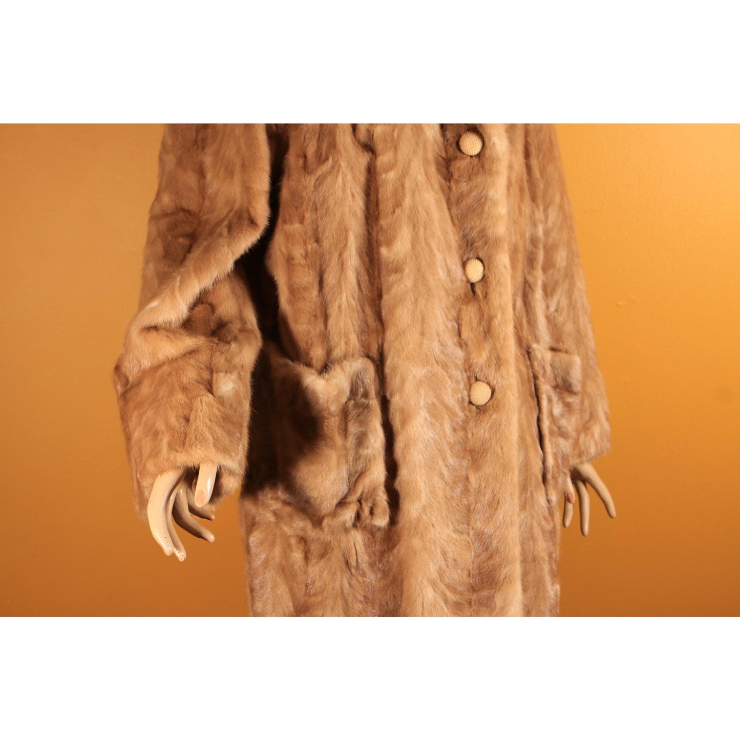 1950s Honey Brown Mink Fur Long Sleeve Pocketed Coat by Chajage's Atlanta -XL
