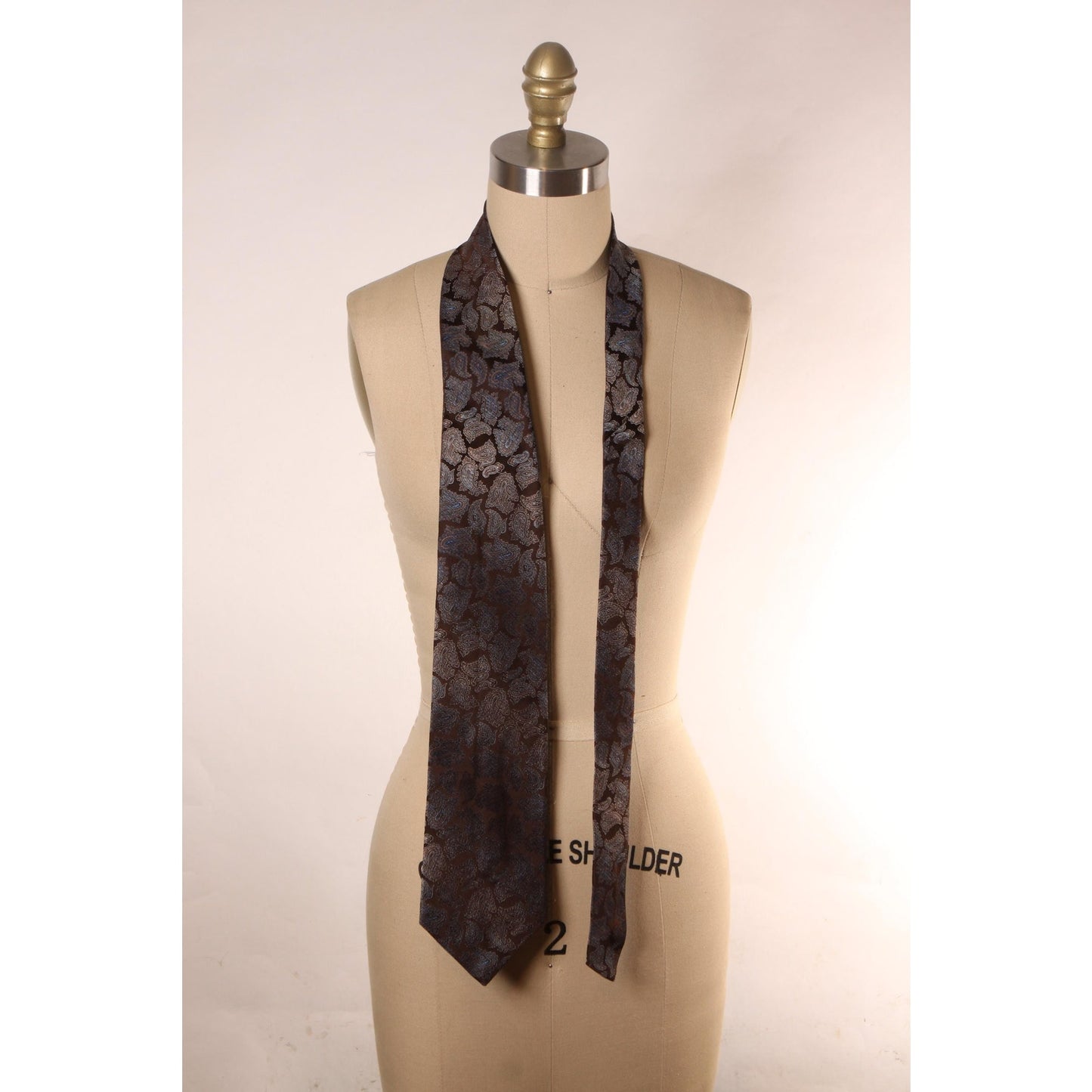 1970s Dark Brown and Blue Paisley Swirl Ombre Fade Wide Necktie Tie by Don Loper & Freeman's