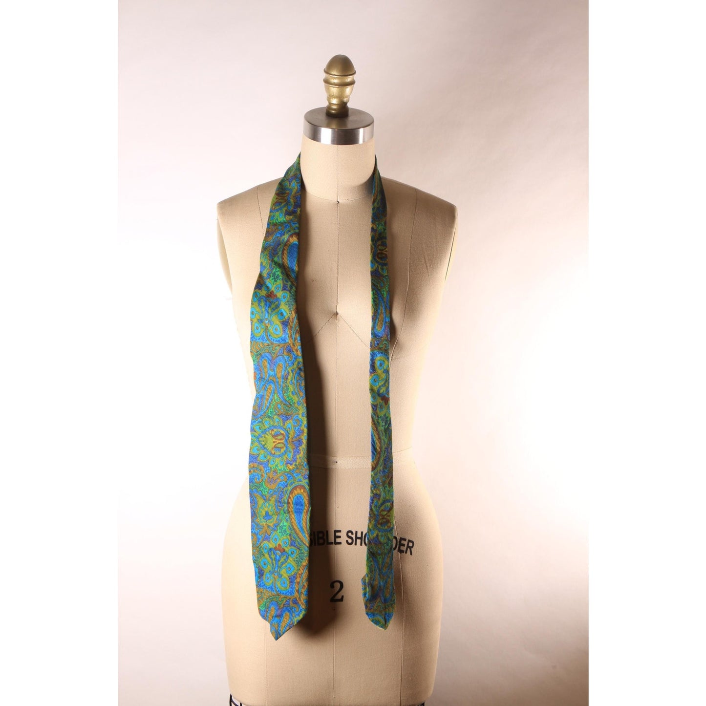 1960s Blue, Green and Tan Paisley Pscyhedelic Necktie
