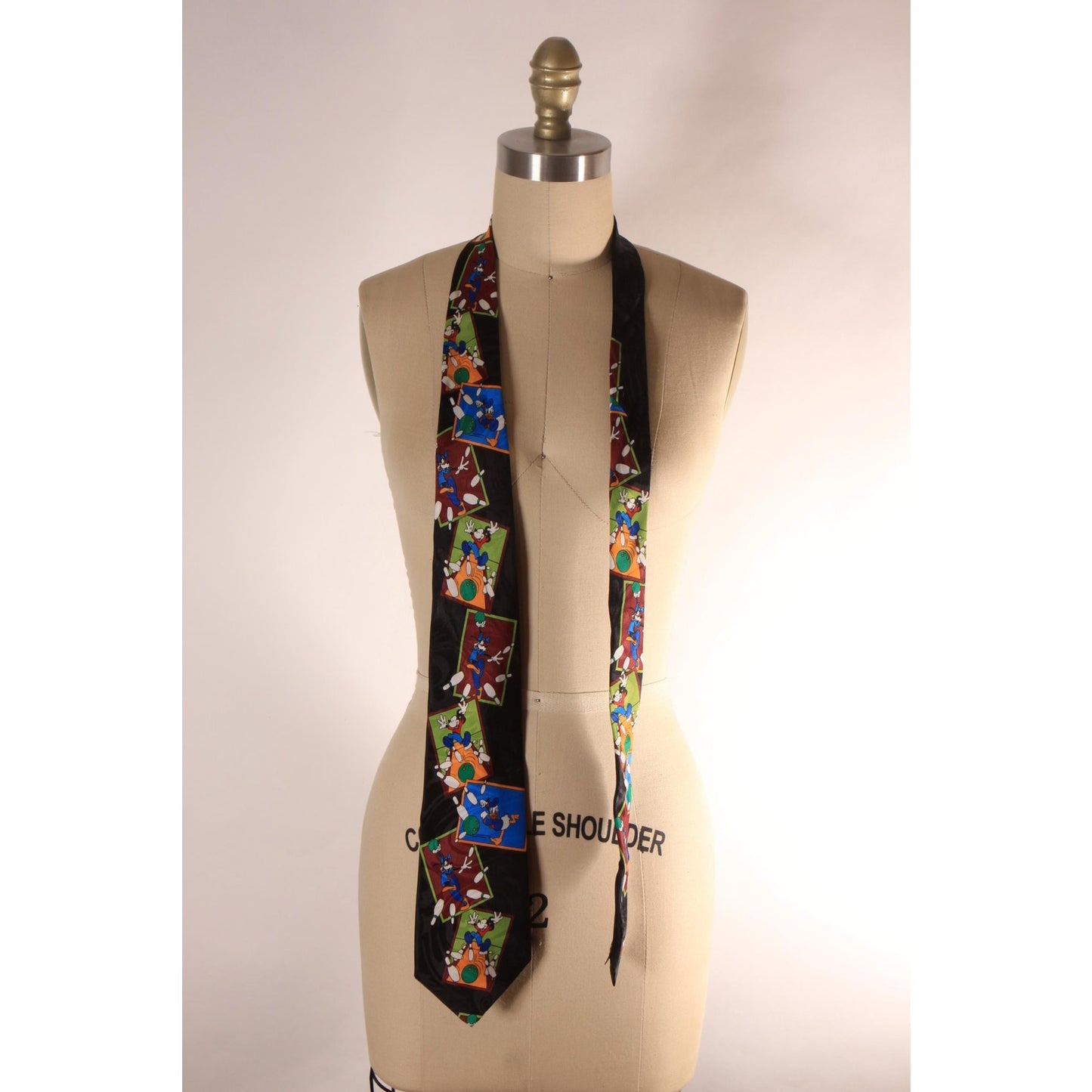 1990s Novelty Mickey Mouse Donald Duck and Goofy Bowling Necktie Tie by Mickey Unlimited