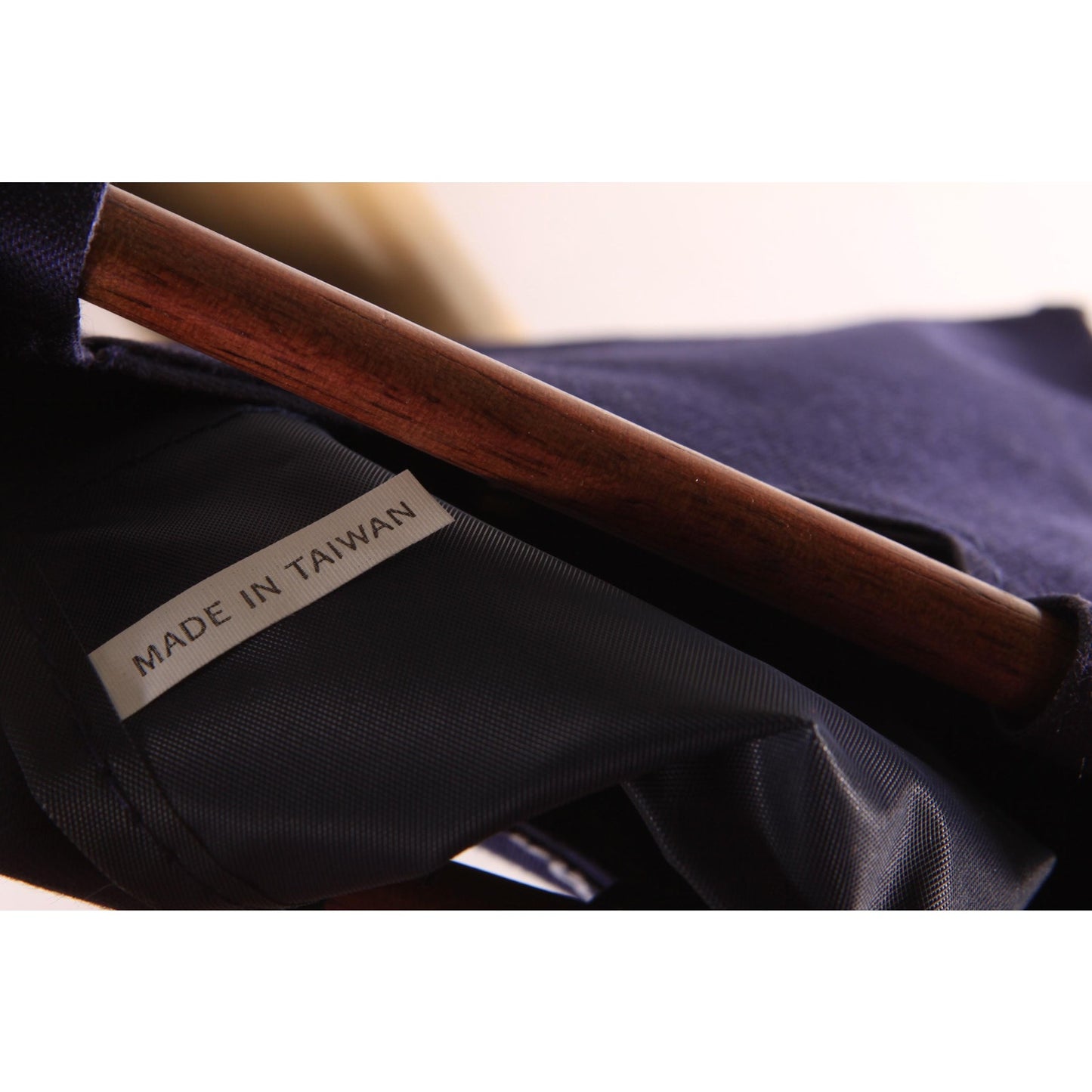 Deadstock 1970s Navy Blue and White Novelty Tupperware Advertisement Wood Top Handle Purse Bag