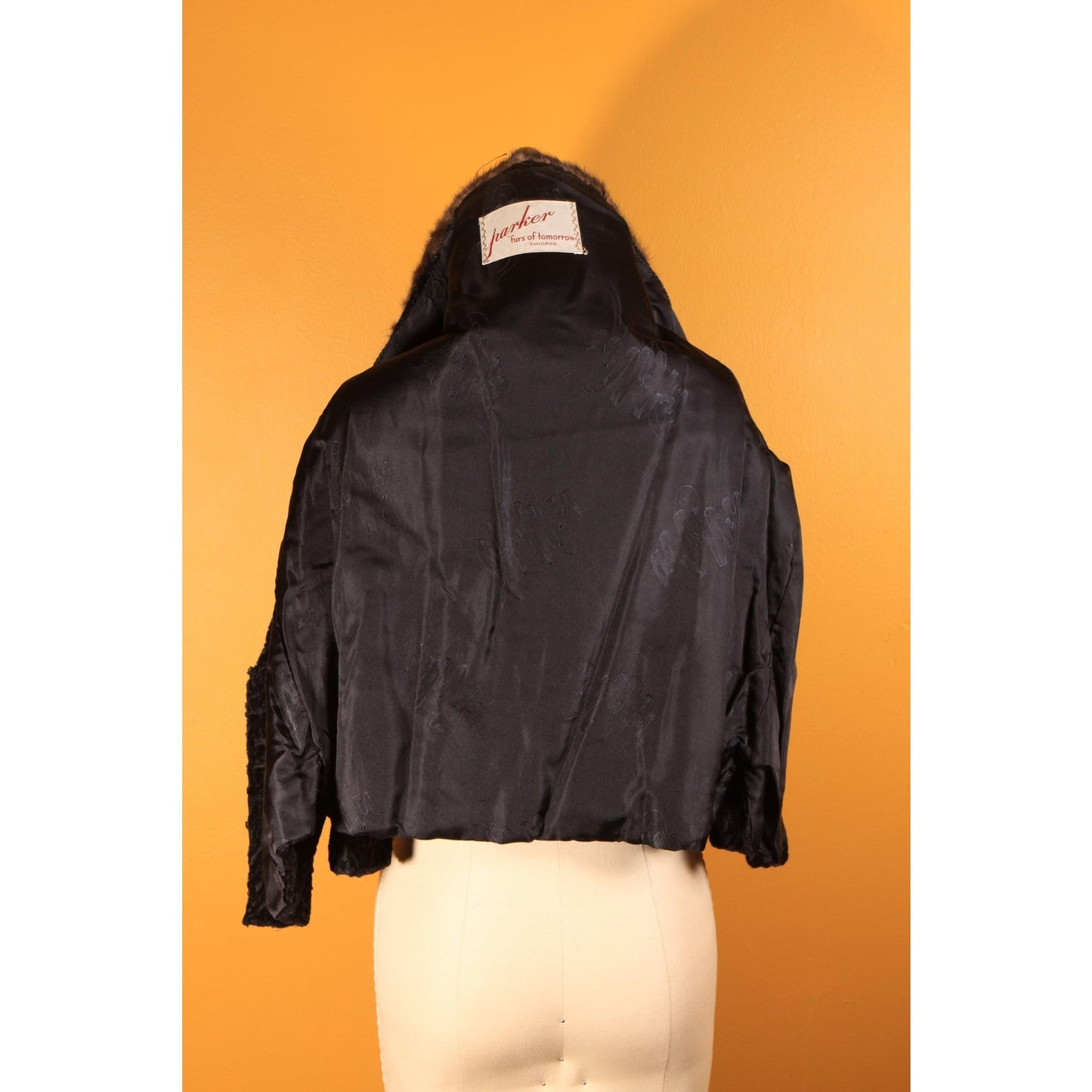 1950s Black Persian Lamb and Brown Mink Fur Trim Coat by Parker -M-L