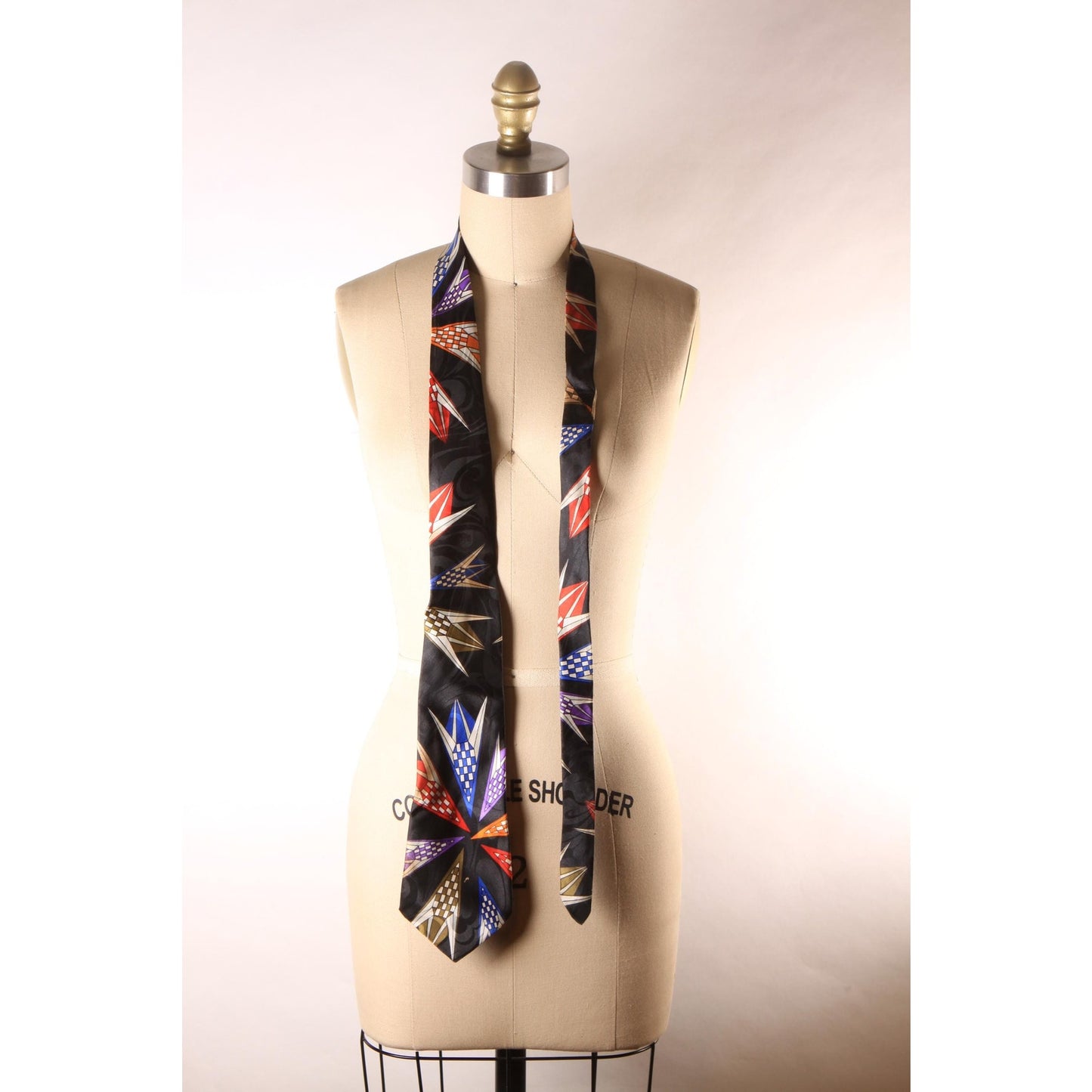 1980s 1990s Black Multi-Colored Geometric Necktie