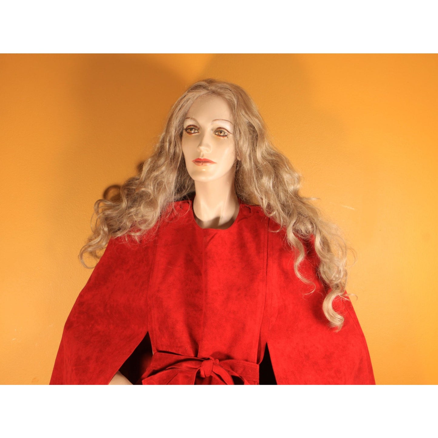 1970s Dark Red Microsuede Belted Cape with Matching Skirt Two Piece Outfit Skirt Suit -XL