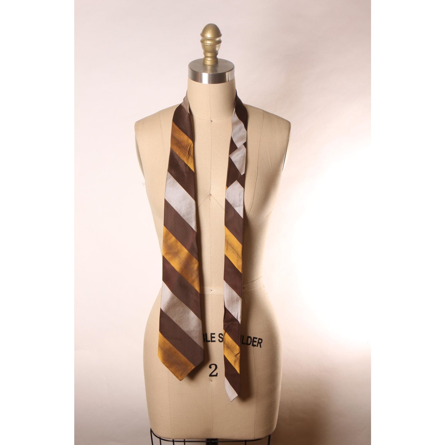 1960s Brown, White and Yellow Striped Necktie Tie by Ties