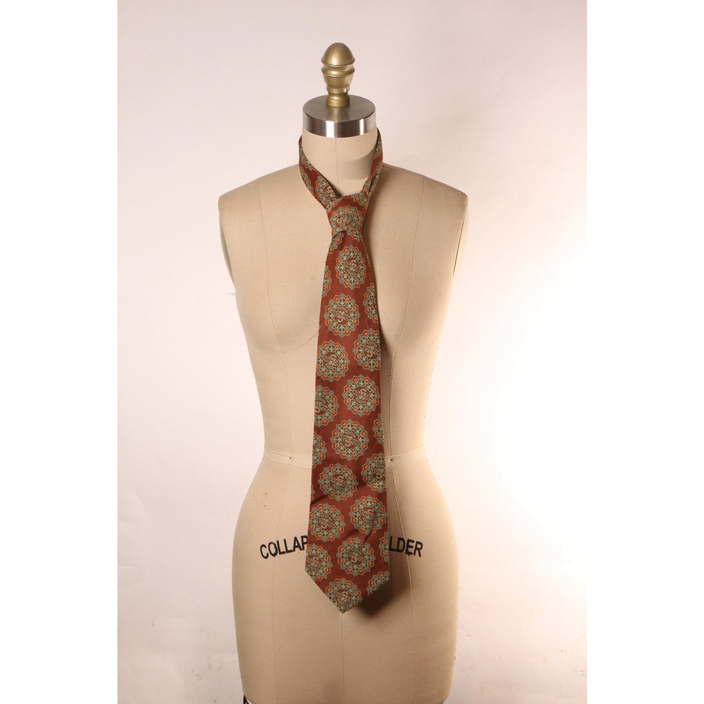 1970s Orange Brown and Green Abstract Patterned Wide Necktie Tie by Sears
