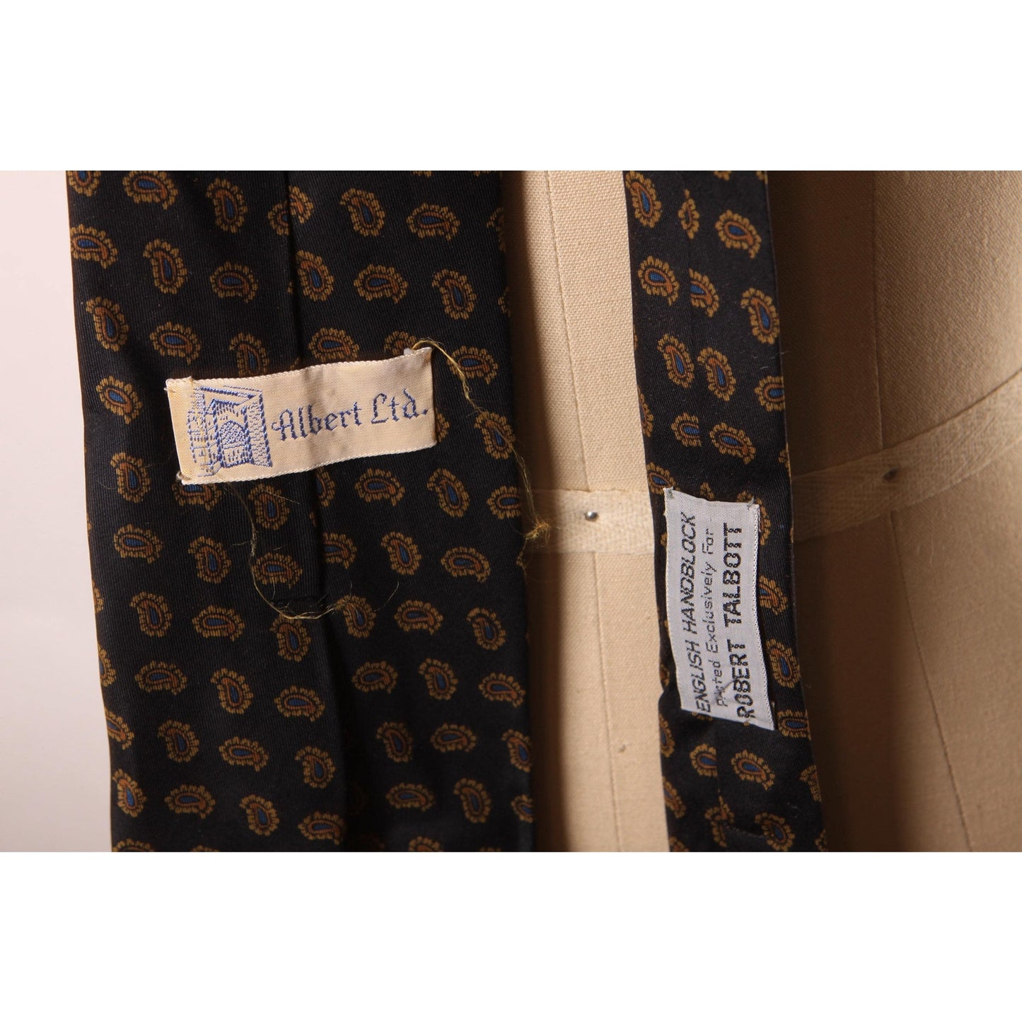 1970s Black and Brown Paisley Wide Necktie Tie by Albert LTD for Robert Talbott