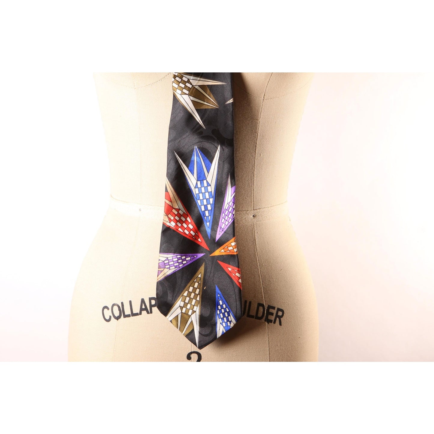 1980s 1990s Black Multi-Colored Geometric Necktie