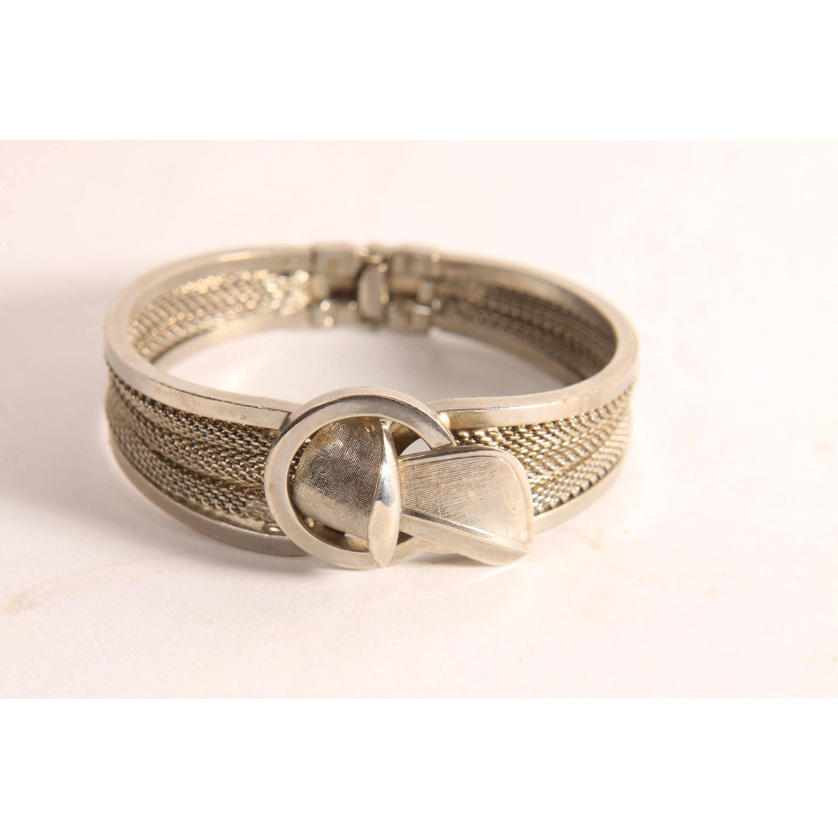 1950s 1960s Silver Tone Metal Hinged Clamper Bracelet