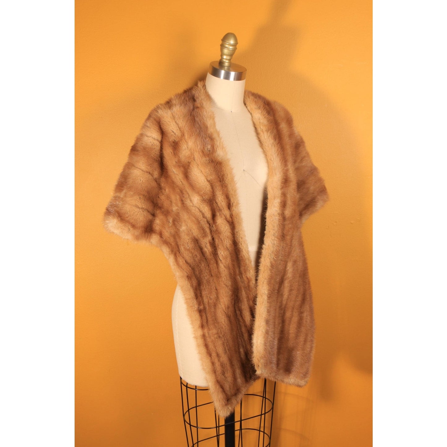 1950s Honey Brown Mink Fur Shawl Fur Wrap by Creasy Furs