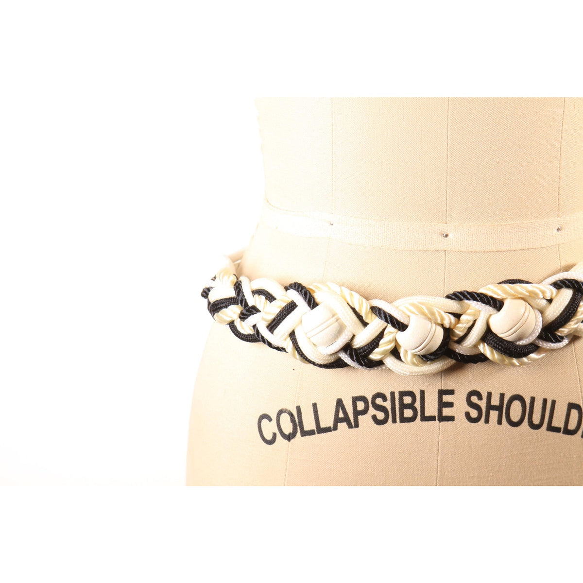 1980s Black and White Woven ad Beaded Cummerbund Belt