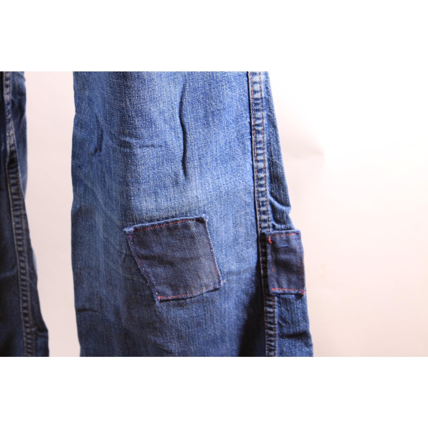 1970s Blue Denim Patchwork Patched Denim Jeans by Montgomery Ward