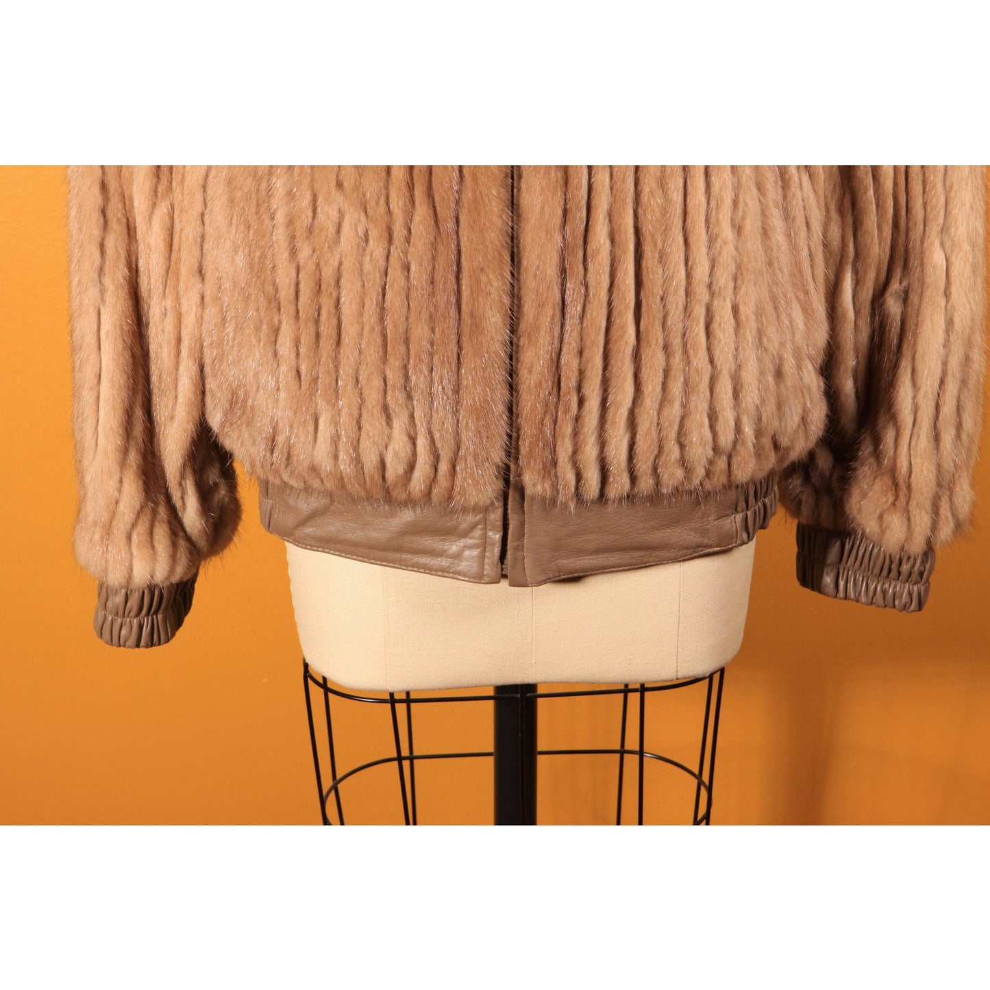 1980s Brown Mink Fur and Tan Leather Reversible Bomber Jacket Coat -M-L