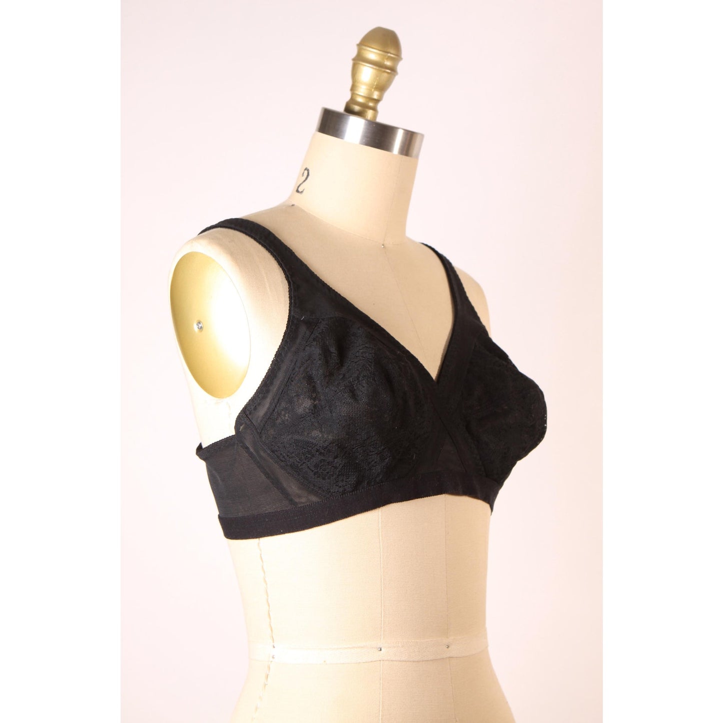 1970s Sheer Black Floral Lace Lift Criss Cross Bra by Montgomery Ward-38B