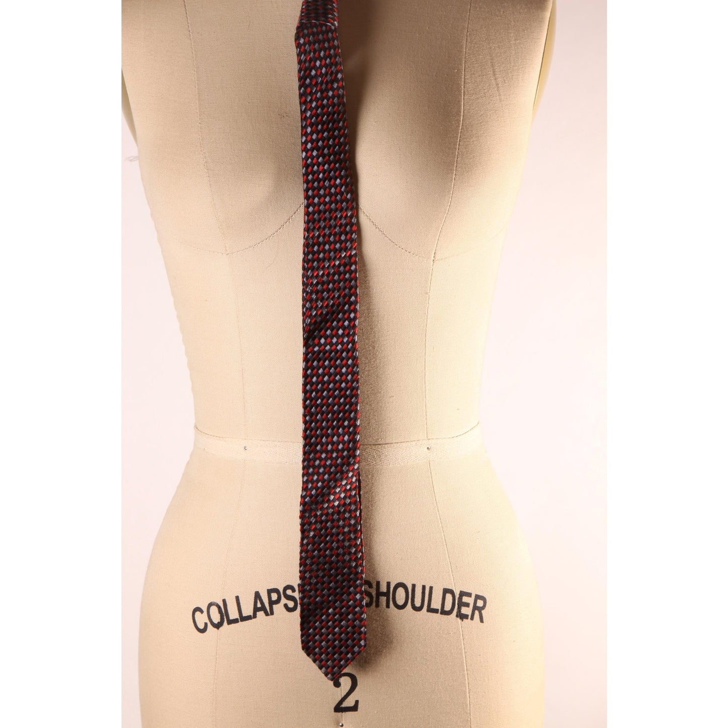 1970s Red, Gray and Black Geometric Necktie Tie