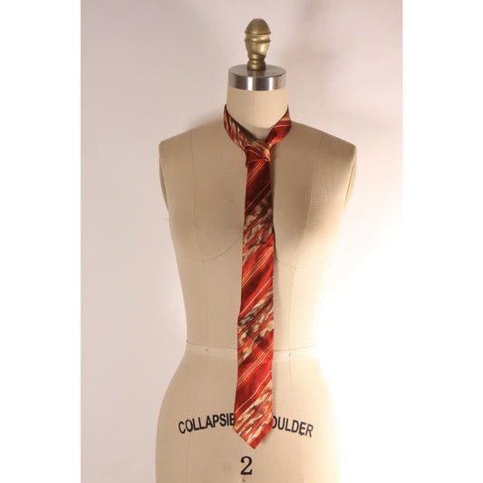 1970s Red, Orange and Cream Striped Abstract Necktie Tie