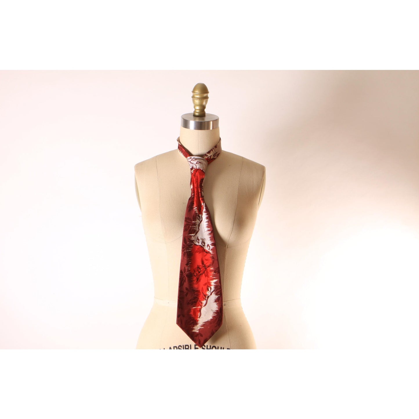 1950s Novelty Abstract Leaf Dark Red and Orange Red Mens Necktie Tie by Wilson Faultless