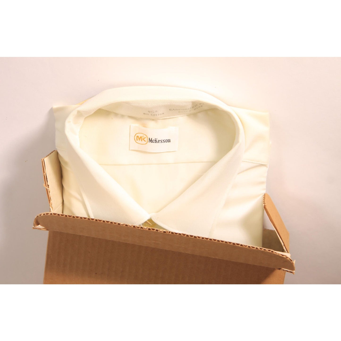 Deadstock 1960s White Button Down Short Sleeve Mens Shirt by McKesson-15 1/2
