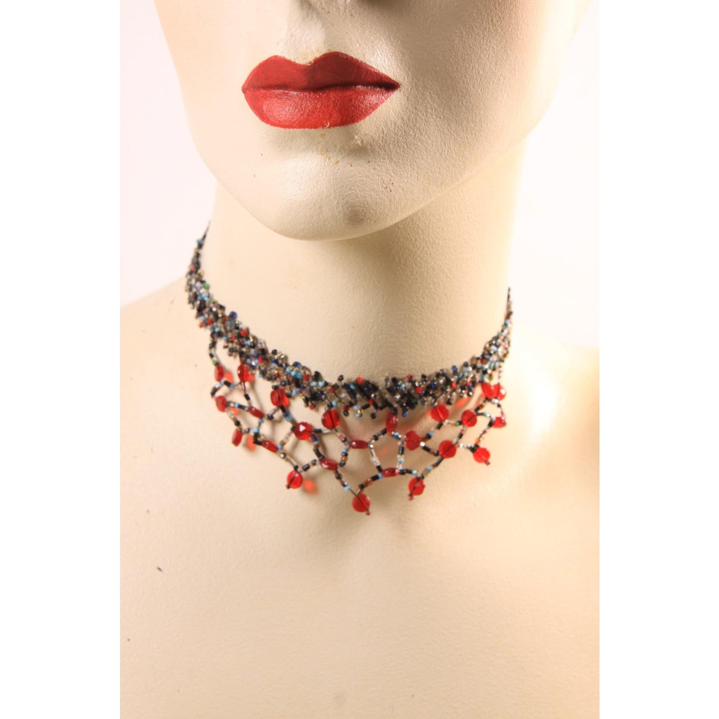 1920s 1930s Multi-Colored Glass Beaded Flapper Choker Necklace