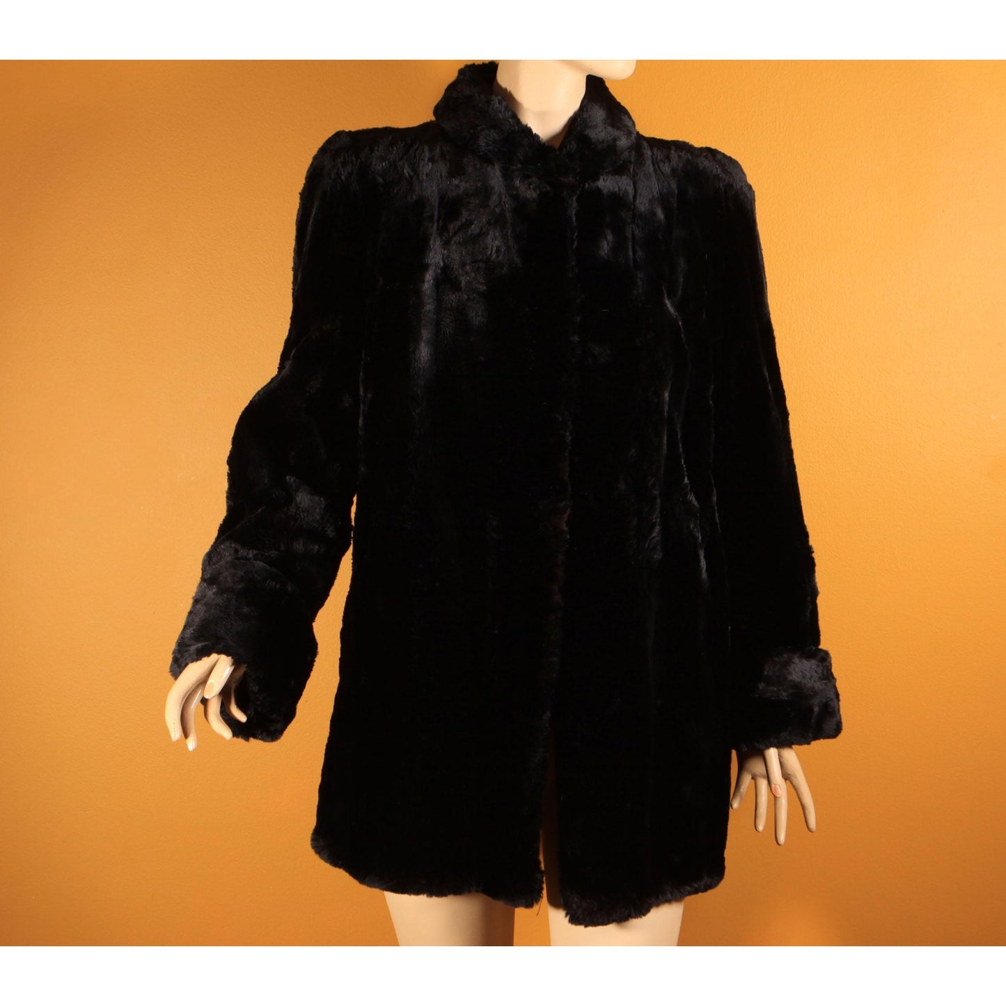 1940s Black Sheared Dyed Beaver Fur Coat by Cavin's -M-L