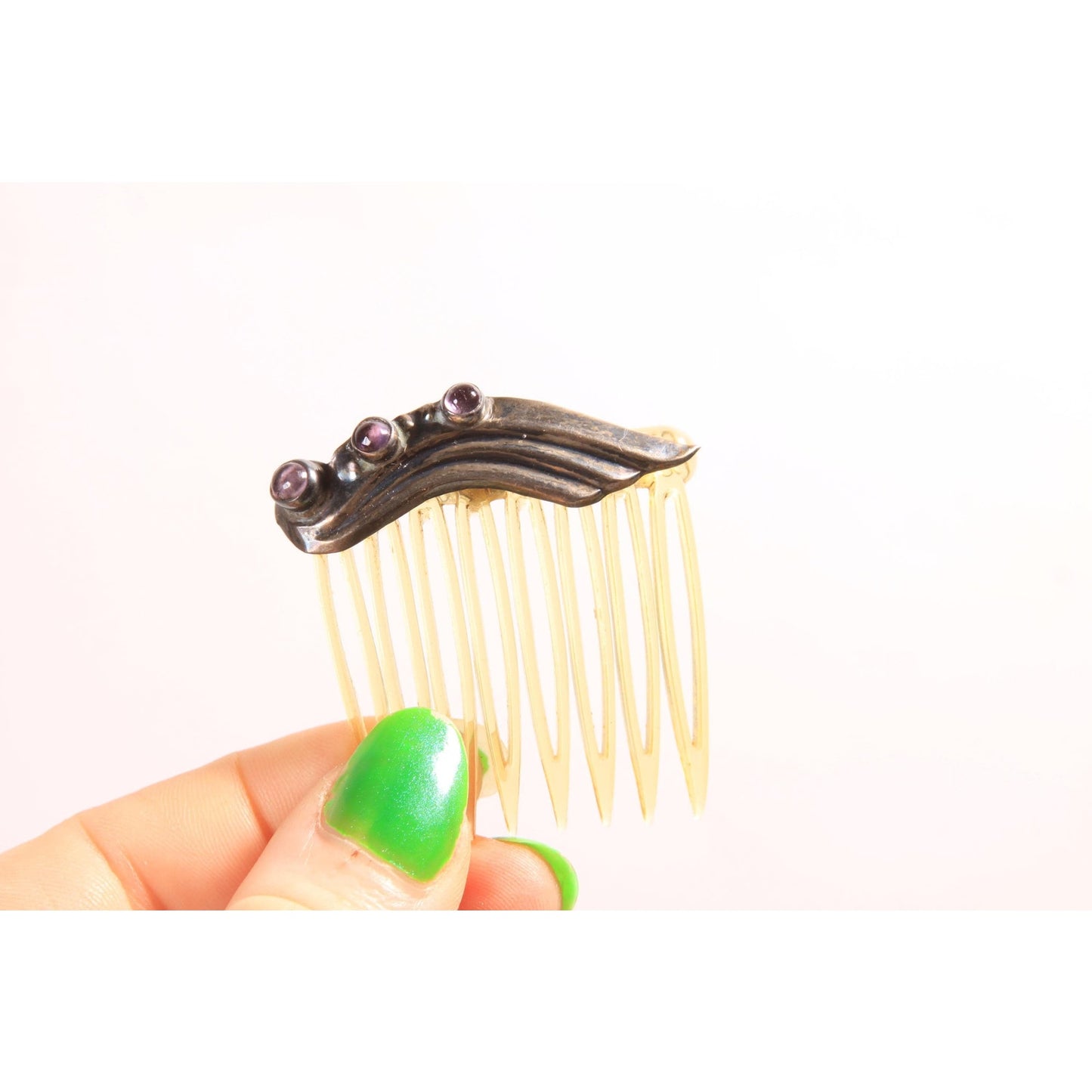 1930s 1940s Silver and Purple Stone Single Hair Comb