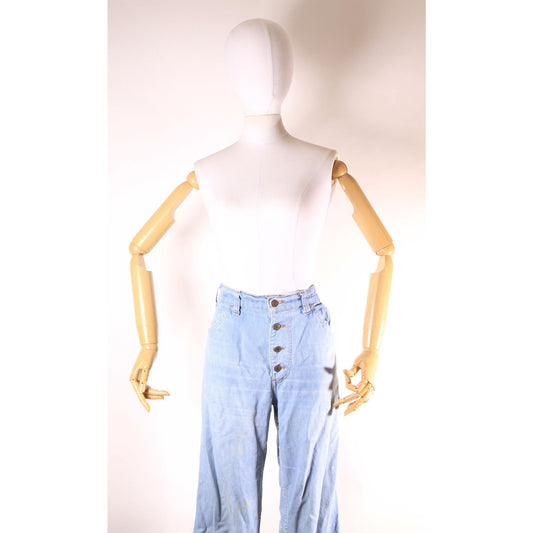 1970s Blue Light Wash Flared Button Fly Denim Orange Tab Jeans by Levi's