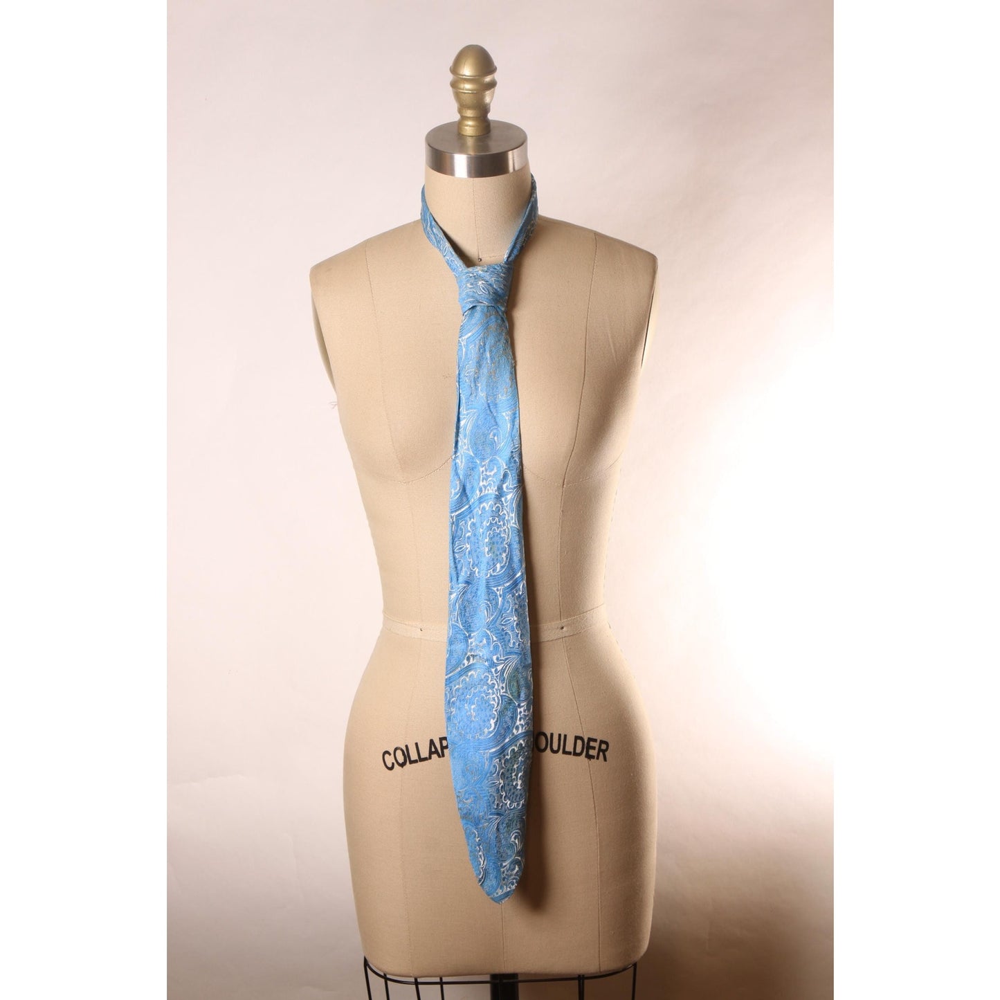 1960s Blue Brocade Paisley Swirl Print Necktie Tie