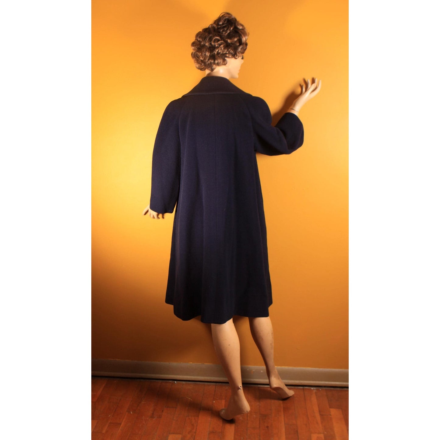 1950s Navy Blue Long Sleeve Button Up Pea Coat by Traina-Norell -XL