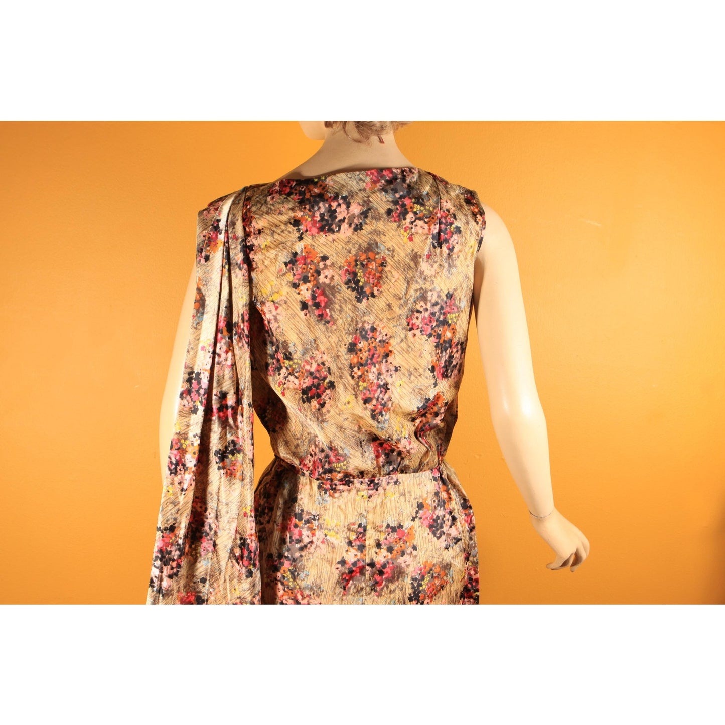 1950s Gray and Purple Floral Waterfall Sash Wiggle Dress with Matching Jacket and Hat Three Piece Outfit by Letizia Fuhr -S