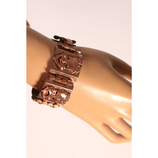 1950s Copper Comedy and Tragedy Mask Bracelet with Matching Earrings Jewelry Set by Renoir