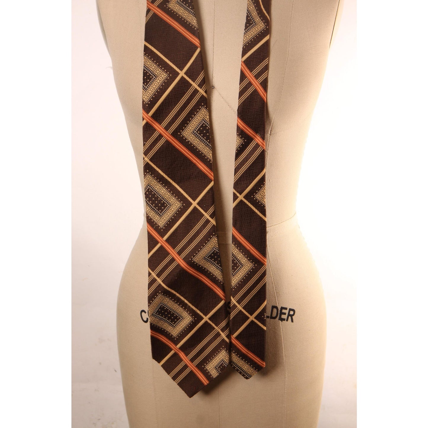 1970s Brown, Tan and Orange Geometric Abstract Funky Wide Necktie Tie by MAG Neckwear