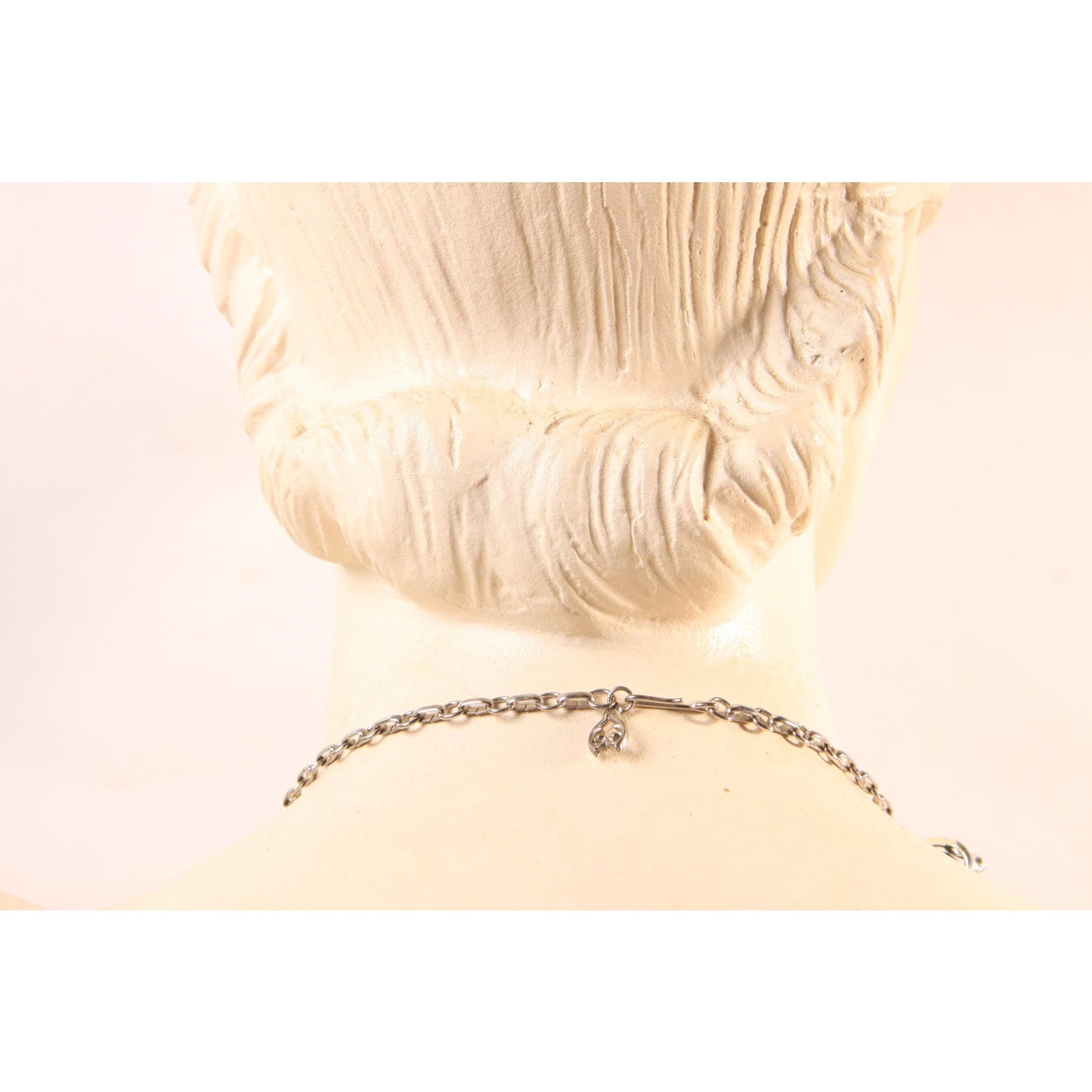 1950s Silver Tone Metal Black and White Statement Necklace