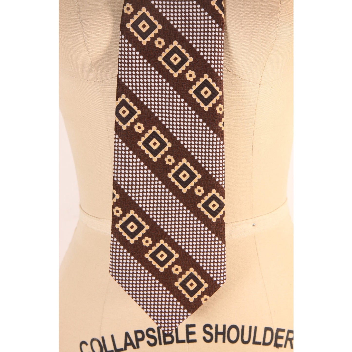 1960s Brown and Cream Geometric Clip On Necktie Tie by Rhynecliffe