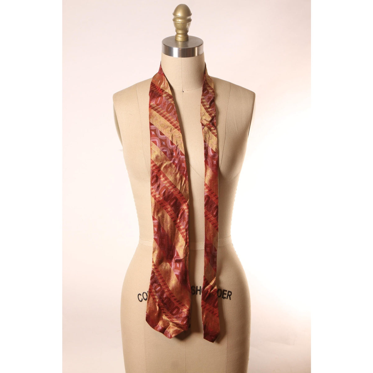 1960s Red and Gold Silk Abstract Patterned Wide Necktie Tie by Barth’s