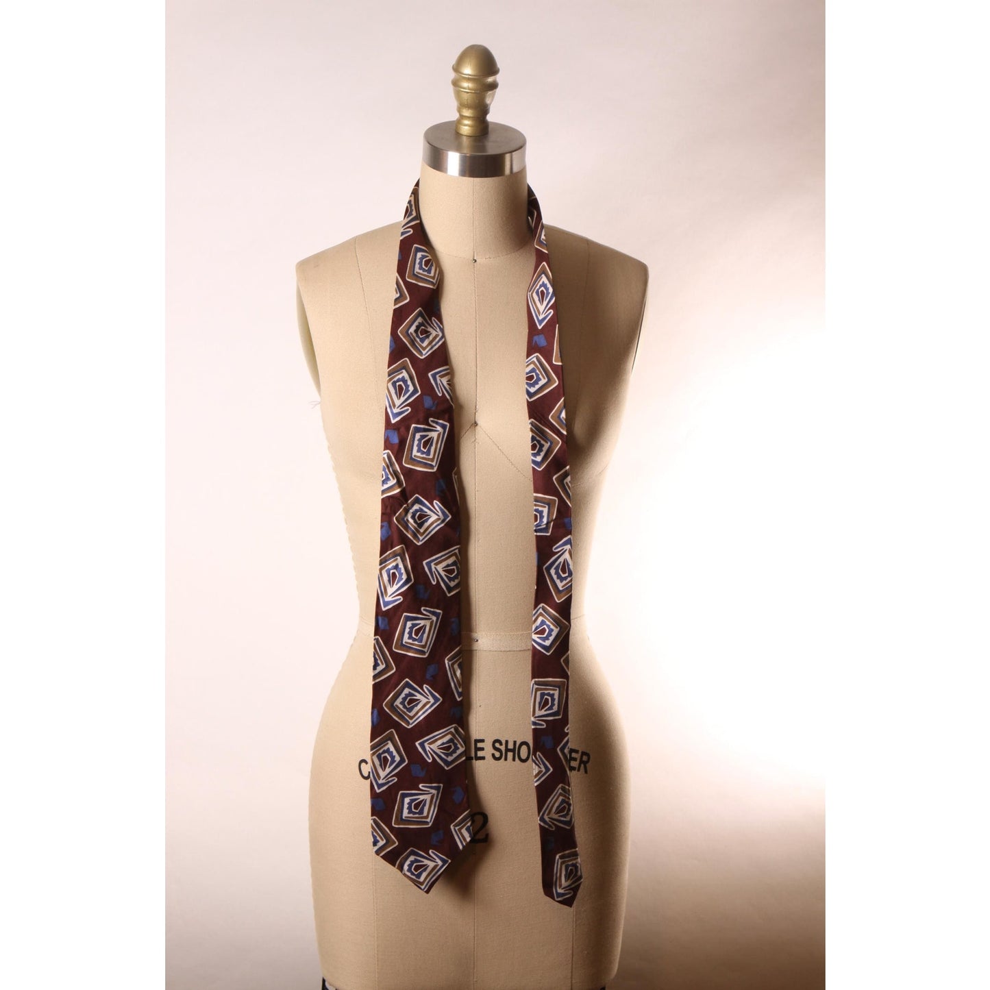 1980s Does 1950s Dark Red and Blue Abstract Necktie Tie by Hunting Horn Classics