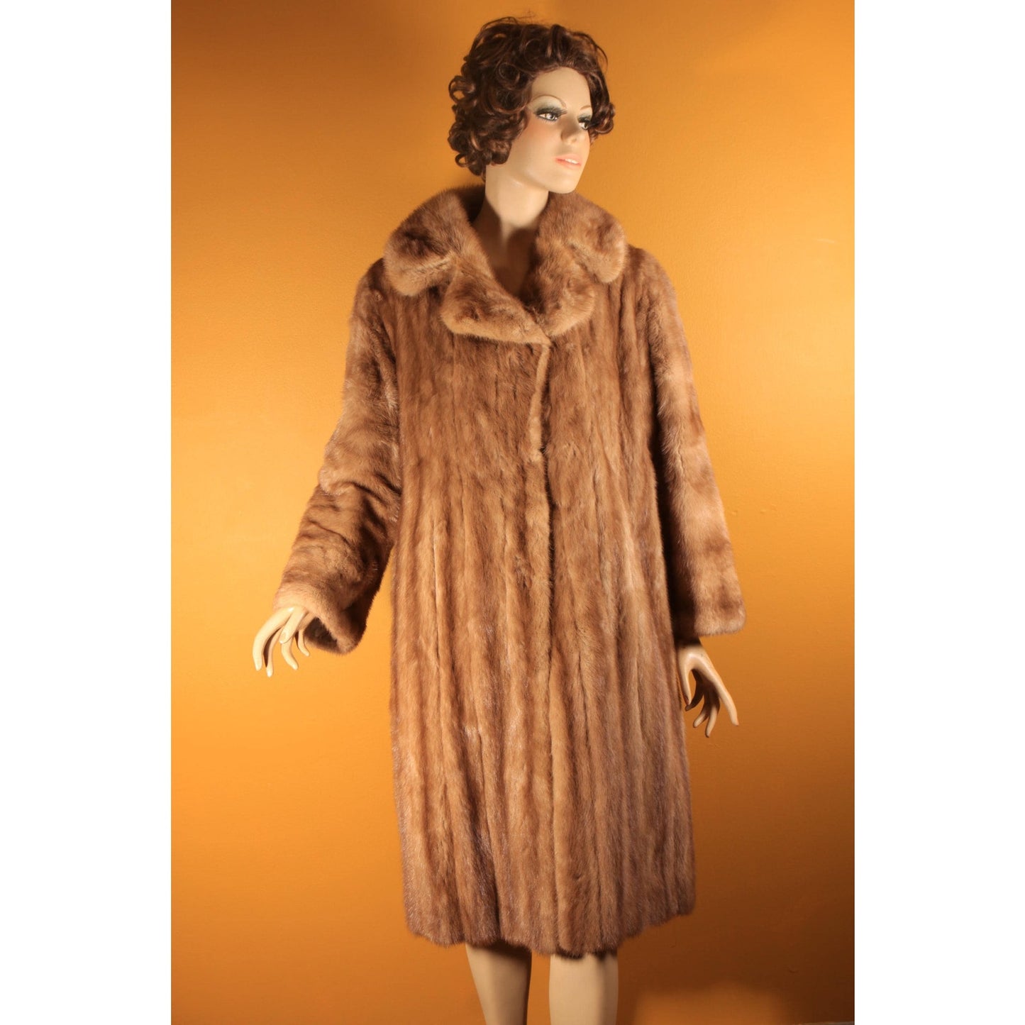 1950s Honey Brown Long Sleeve Mink Fur Coat by Paul Klink Furs -L