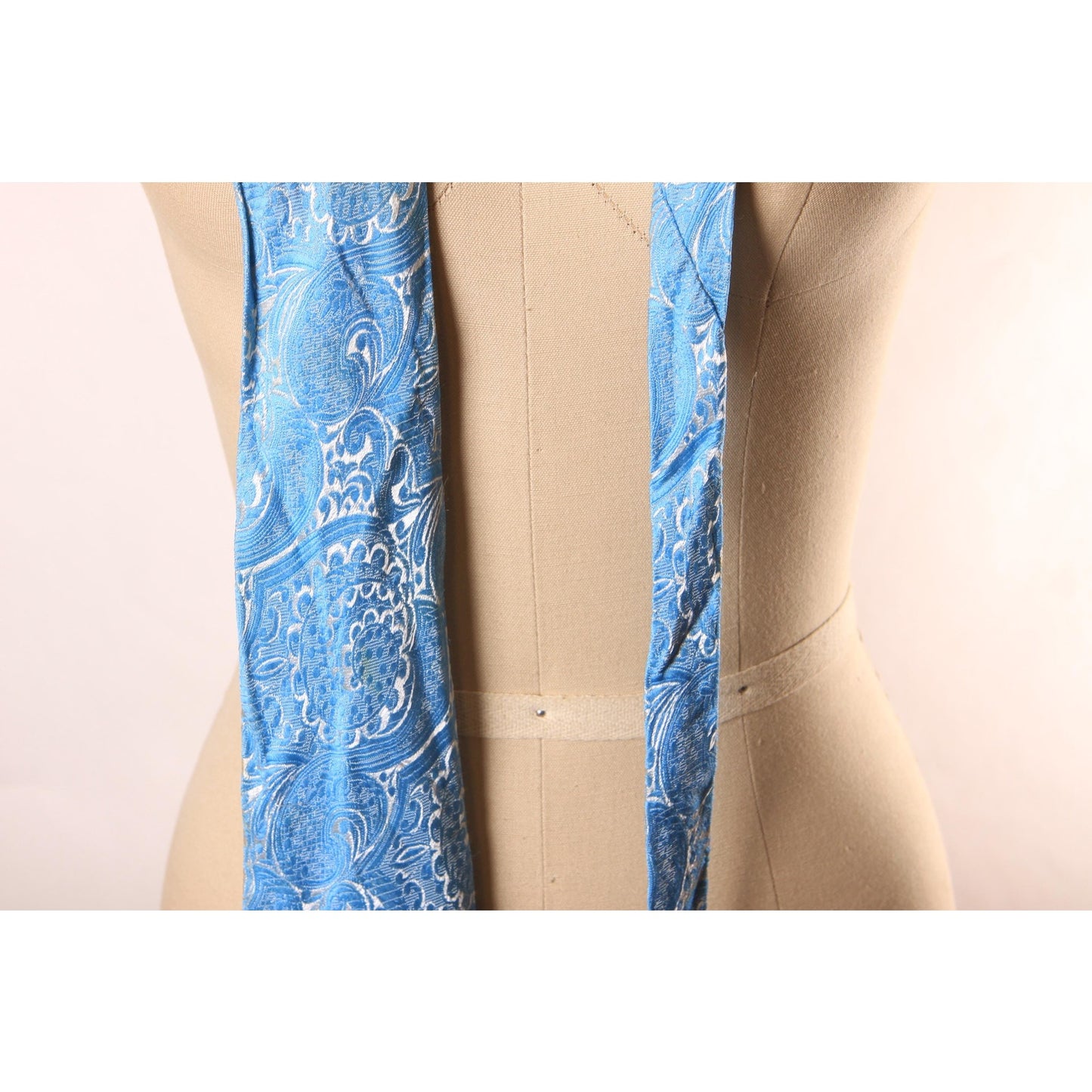 1960s Blue Brocade Paisley Swirl Print Necktie Tie