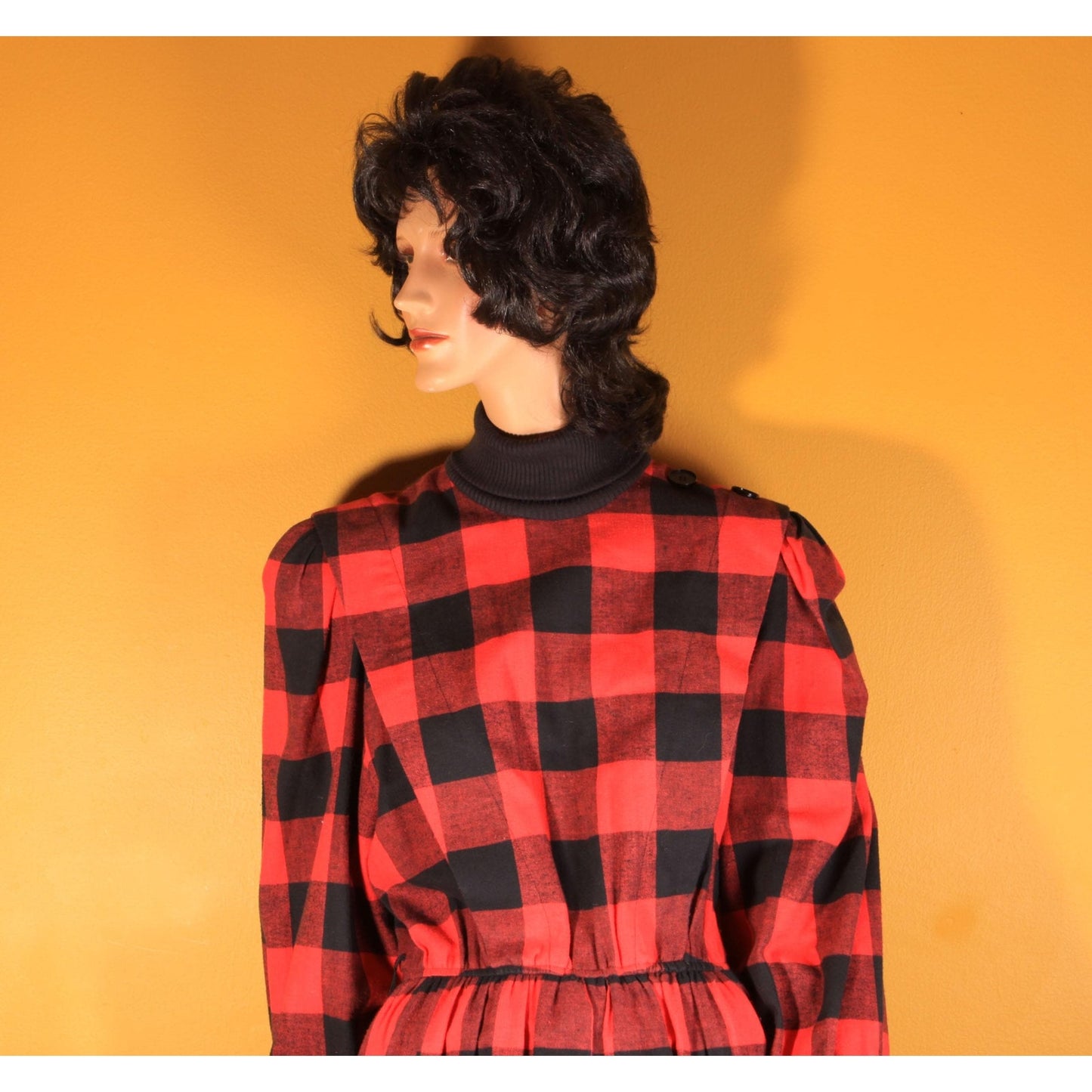 1980s Red and Black Plaid Long Sleeve Winter Dress by Donna Morgan for Non Stop -L-XL
