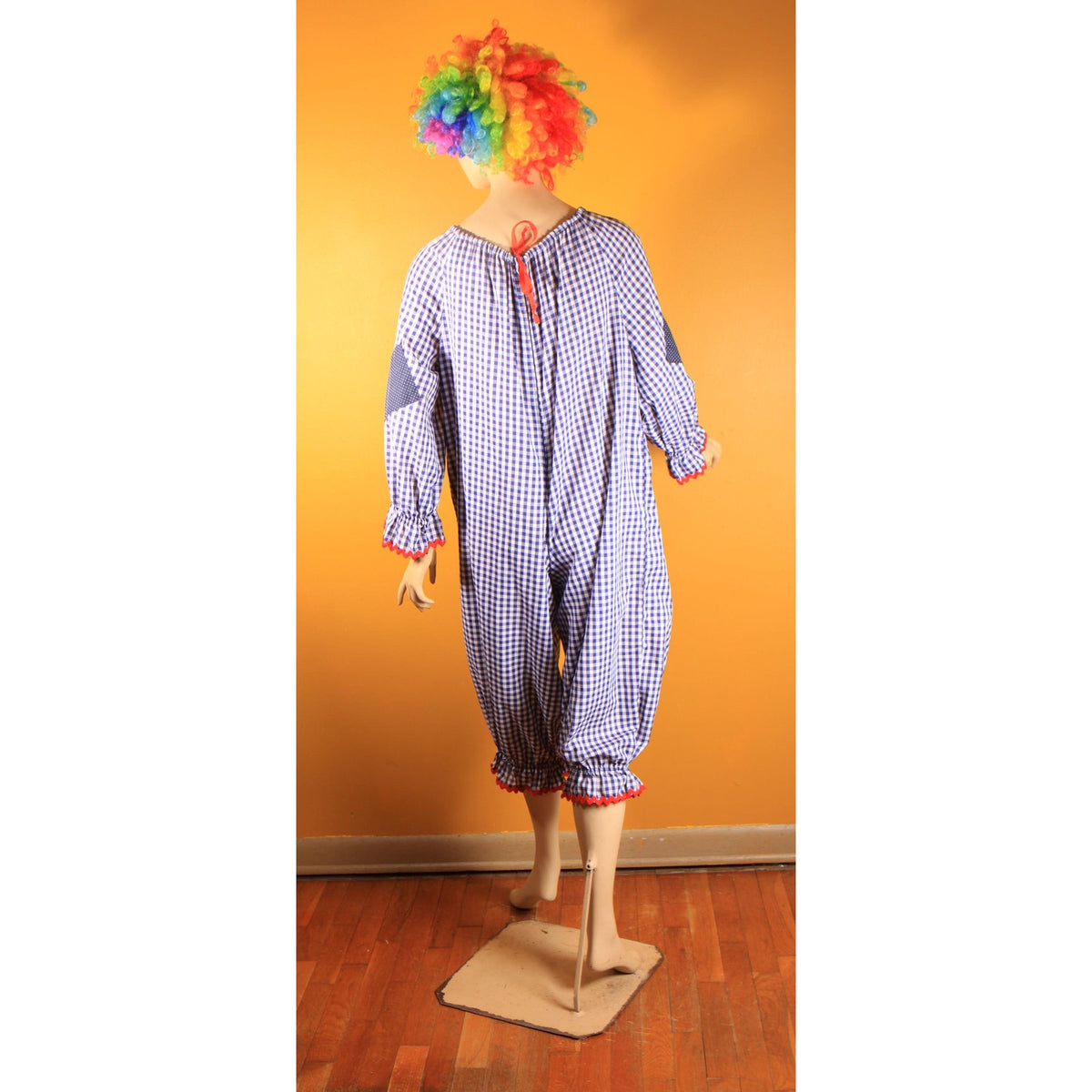 1960s 1970s Blue, White and Red Ric Rac Trim Patchwork Polka Dot One Piece Childs or Preteen Clown Costume