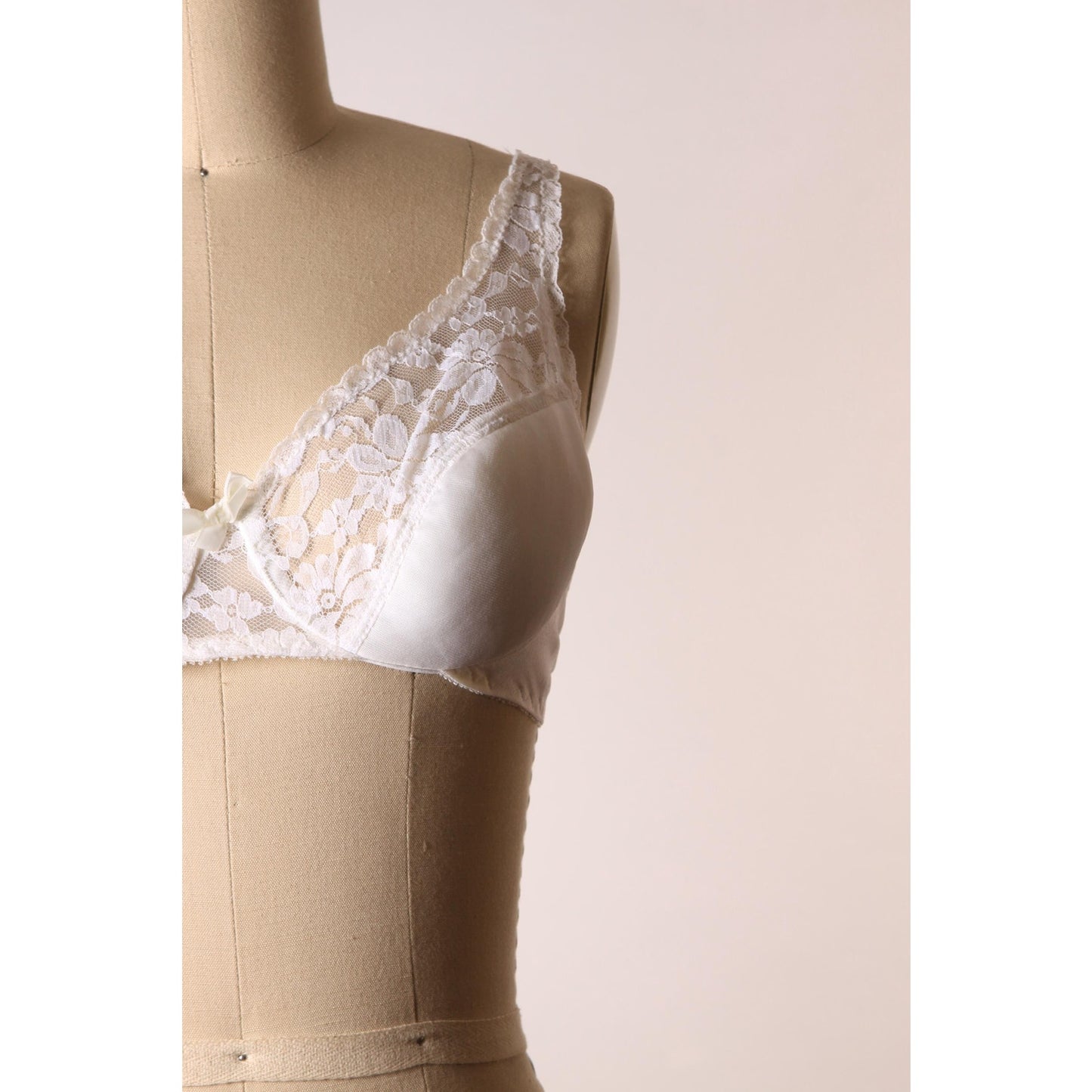 1970s White Sheer Lace Half Cup Padded Bra by Fredericks of Hollywood-36B