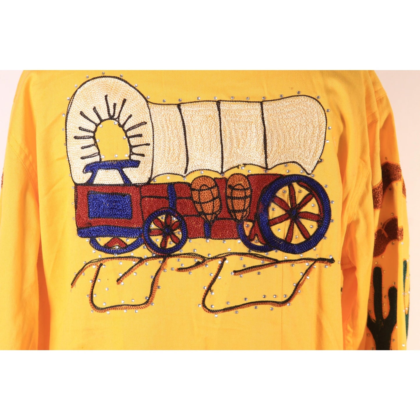 Reproduction Modern Vintage Style Retro Western Porter Wagoner Novelty Cactus and Wagon Embroidered Pearl Snap Shirt by Rockmount Ranch Wear