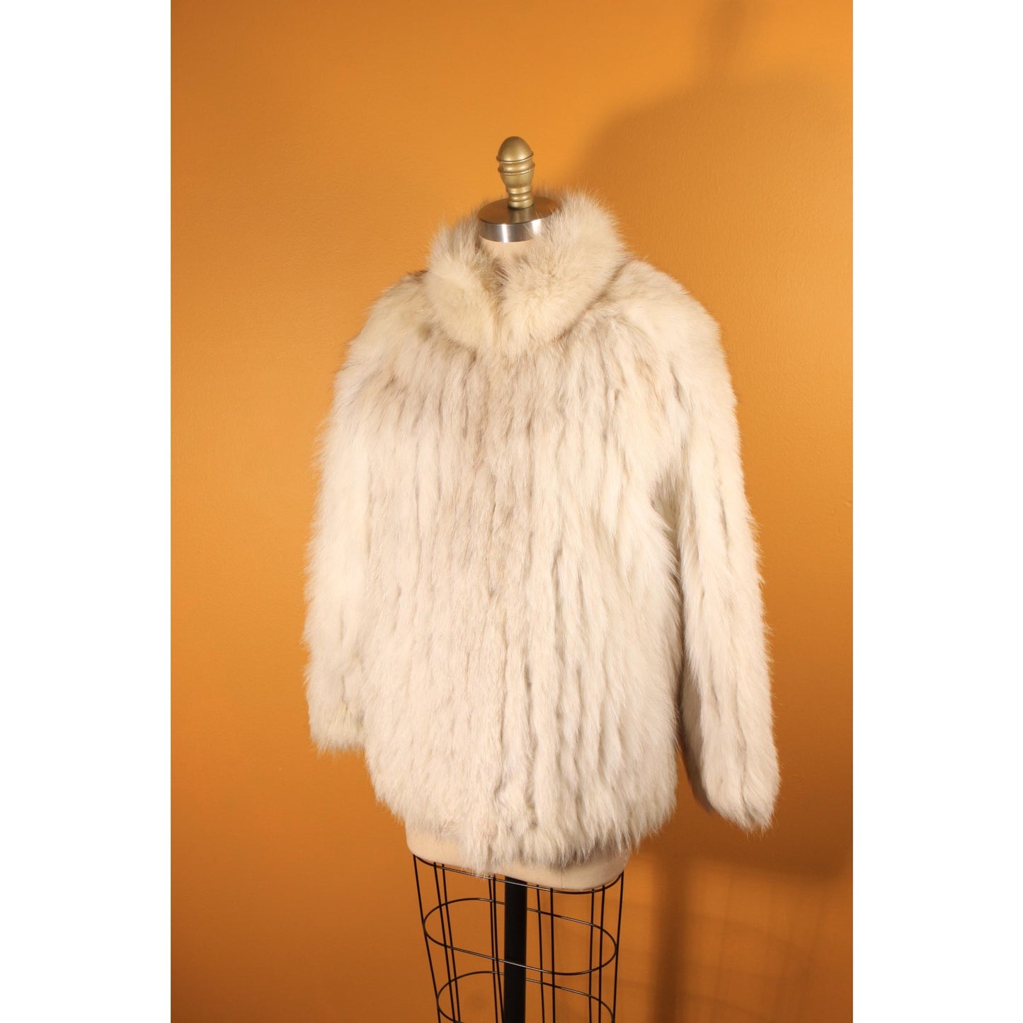 Late 1970s Early 1980s White and Gray Fox Fur Long Sleeve Coat -S