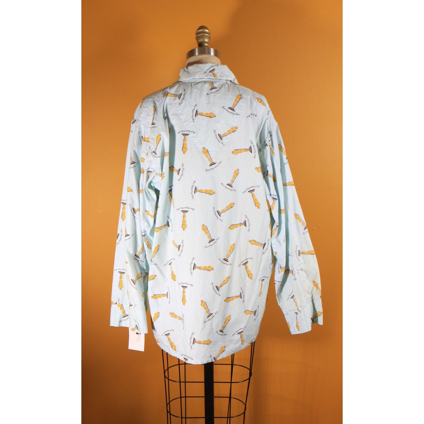 Deadstock 1950s Novelty Blue, Gold and Black Best Supporting Role Oscar Mens Pajama Top by Pleetway -XL